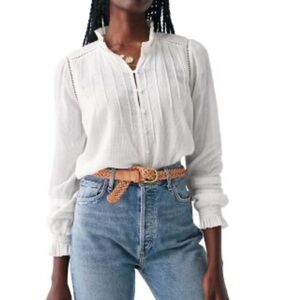 Faherty Willa white organic cotton blouse small